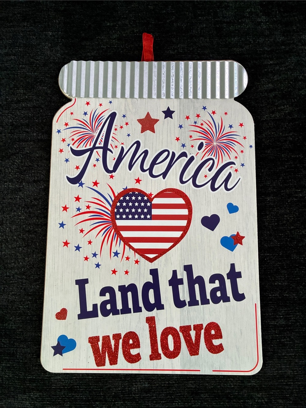 NWT- America Land That We Love- Patriotic Wooden Mason Jar Decor Sign